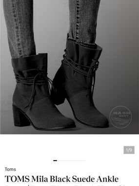 TOMS Black Suede Ankle Boots with Wrapped Lace Detail